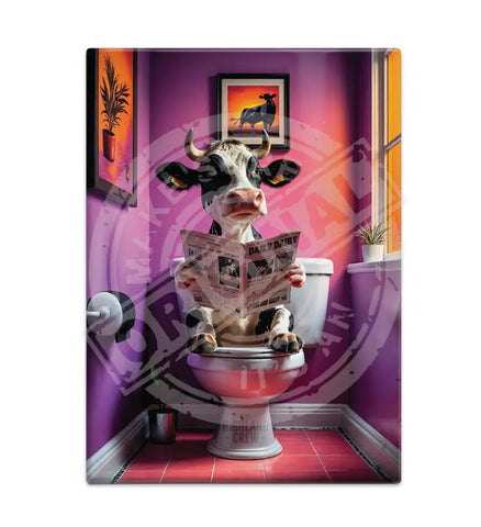 HIGHLAND CREW - DAIRY COW - On Toilet Purple Fridge Magnet Metal Signs