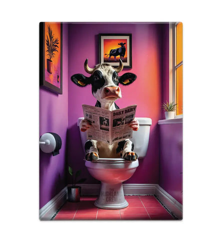 HIGHLAND CREW - DAIRY COW - On Toilet Purple Fridge Magnet Metal Signs