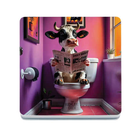 HIGHLAND CREW - DAIRY COW - On Toilet Purple Fridge Magnet Metal Signs