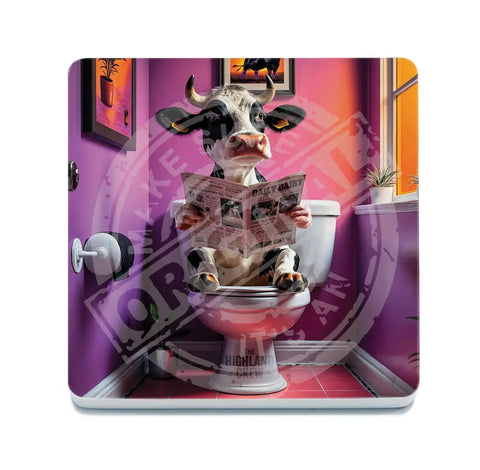 HIGHLAND CREW - DAIRY COW - On Toilet Purple Fridge Magnet Metal Signs