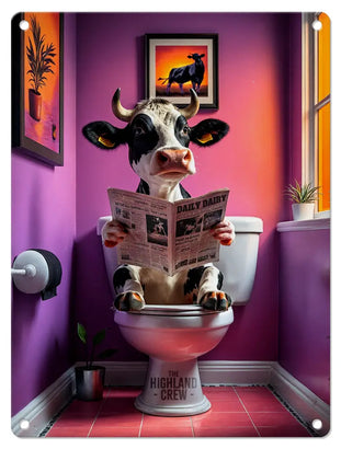 HIGHLAND CREW - DAIRY COW - On Toilet Purple Metal Signs