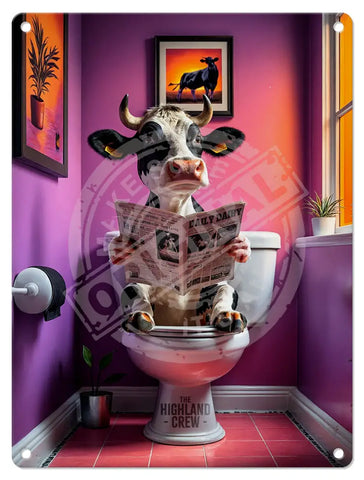 HIGHLAND CREW - DAIRY COW - On Toilet Purple Fridge Magnet Metal Signs