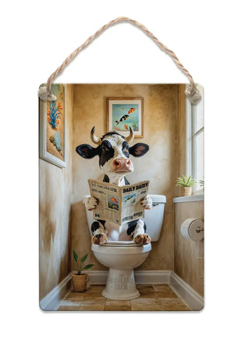 HIGHLAND CREW - DAIRY COW - On Toilet Stone Fridge Magnet Metal Signs