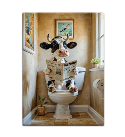 HIGHLAND CREW - DAIRY COW - On Toilet Stone Fridge Magnet Metal Signs