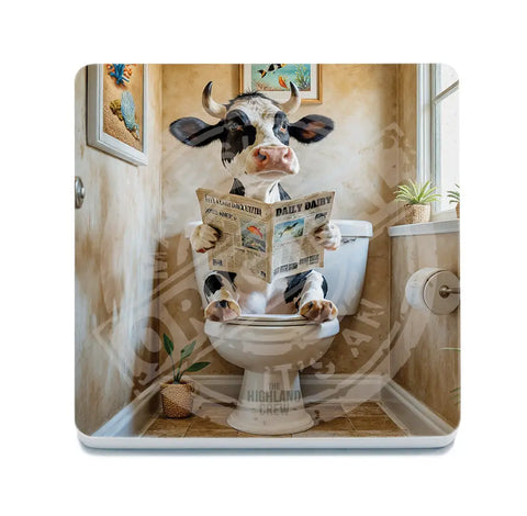 HIGHLAND CREW - DAIRY COW - On Toilet Stone Fridge Magnet Metal Signs