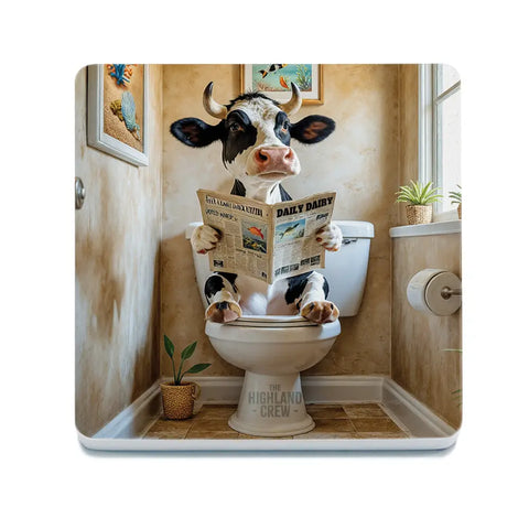 HIGHLAND CREW - DAIRY COW - On Toilet Stone Fridge Magnet Metal Signs