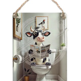 HIGHLAND CREW - DAIRY COW - On Toilet White Dangler Metal Signs