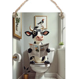 HIGHLAND CREW - DAIRY COW - On Toilet White Dangler Metal Signs