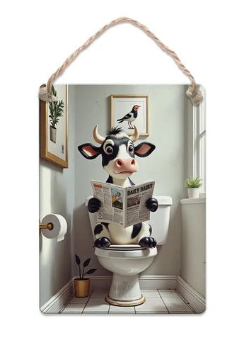 HIGHLAND CREW - DAIRY COW - On Toilet White Fridge Magnet Metal Signs