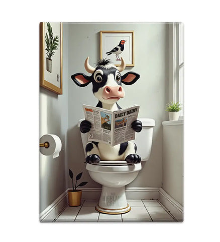 HIGHLAND CREW - DAIRY COW - On Toilet White Fridge Magnet Metal Signs