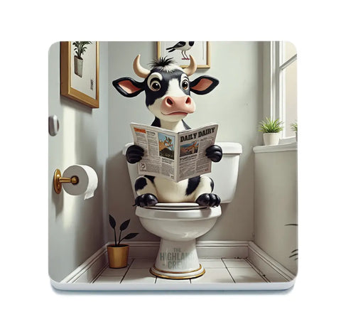 HIGHLAND CREW - DAIRY COW - On Toilet White Fridge Magnet Metal Signs