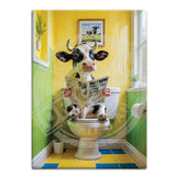 HIGHLAND CREW - DAIRY COW - On Toilet Yellow Fridge Magnet Metal Signs