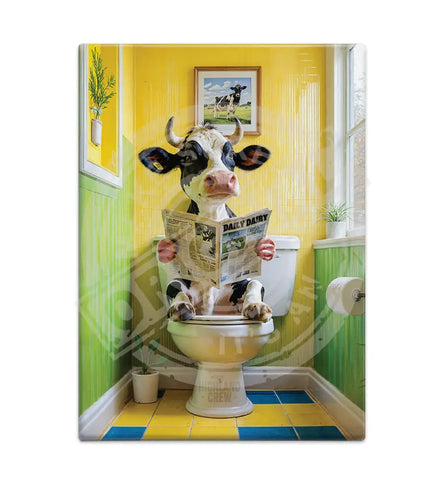 HIGHLAND CREW - DAIRY COW - On Toilet Yellow Fridge Magnet Metal Signs