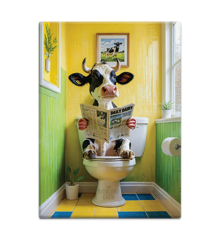 HIGHLAND CREW - DAIRY COW - On Toilet Yellow Fridge Magnet Metal Signs