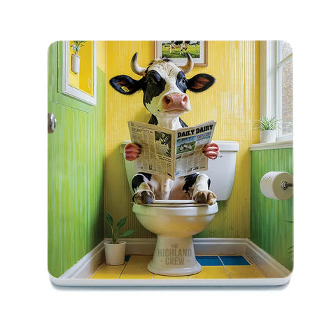 HIGHLAND CREW - DAIRY COW - On Toilet Yellow Fridge Magnet Metal Signs