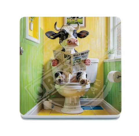 HIGHLAND CREW - DAIRY COW - On Toilet Yellow Fridge Magnet Metal Signs