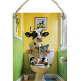 HIGHLAND CREW - DAIRY COW - On Toilet Yellow Metal Signs