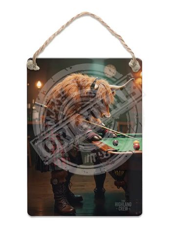 HIGHLAND CREW - Playing Pool Fridge Magnet Metal Signs