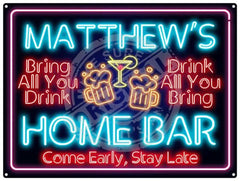 Personalised 'neon look' Home Bar metal sign