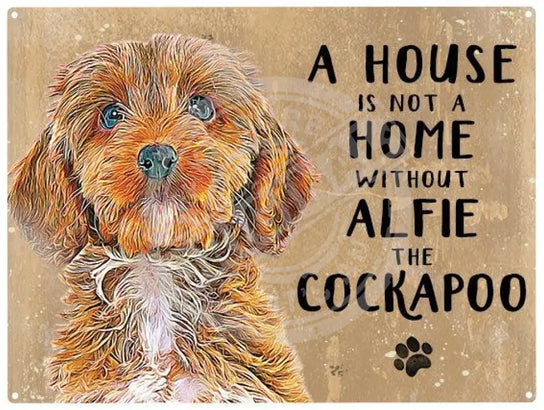 Personalised brown cockapoo metal sign