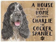 Personalised black white cocker spaniel metal sign