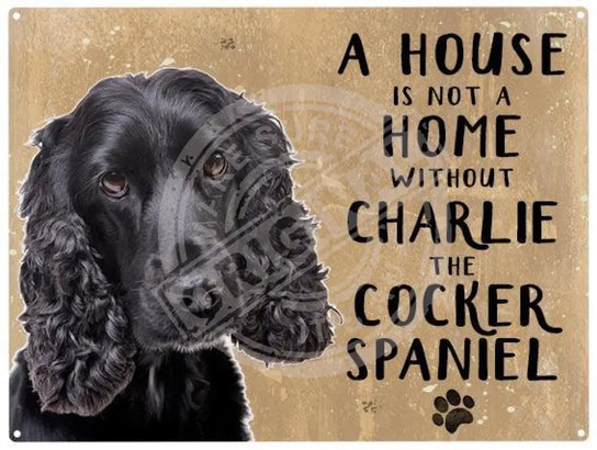 Personalised black cocker spaniel metal sign