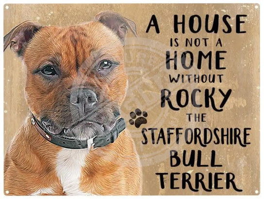 Personalised staffordshire bull terrier metal sign