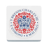 King Charles III Coronation Emblem Melamine Coaster in Welsh Language