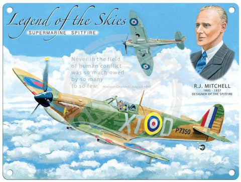 Legend Of The Skies Spitfire R.j. Mitchell Metal Signs