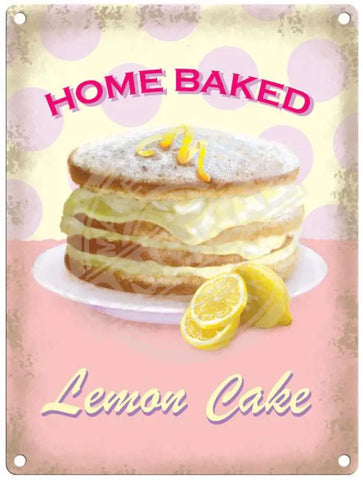 Lemon Cake Home Baked Metal Signs