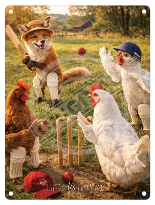 LIFE AFTER HUMANS - Fox Chickens Mini Metal Sign 15cm x 20cm Metal Signs