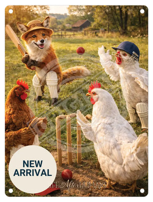LIFE AFTER HUMANS - Fox Chickens Mini Metal Sign 15cm x 20cm Metal Signs
