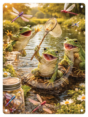 LIFE AFTER HUMANS - Frogs Dragonflies Mini Metal Sign 15cm x 20cm Metal Signs