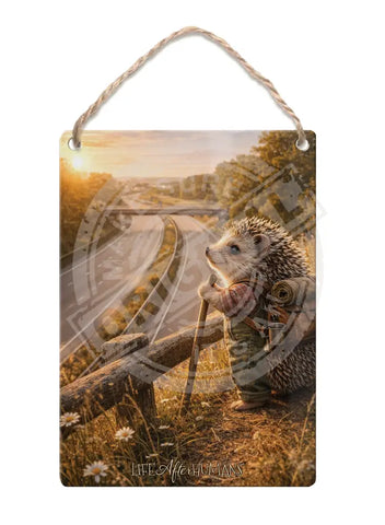 LIFE AFTER HUMANS - Hedgehog Motorway Fridge Magnet Metal Signs
