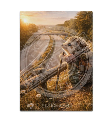 LIFE AFTER HUMANS - Hedgehog Motorway Fridge Magnet Metal Signs