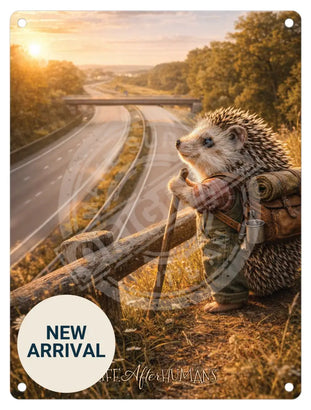 LIFE AFTER HUMANS - Hedgehog Motorway Mini Metal Sign 15cm x 20cm Metal Signs