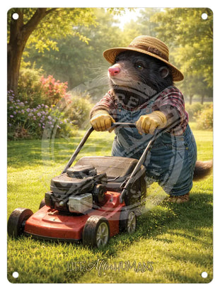 LIFE AFTER HUMANS - Mole Mowing Mini Metal Sign 15cm x 20cm Metal Signs