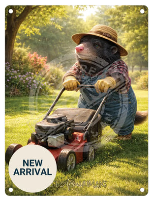 LIFE AFTER HUMANS - Mole Mowing Mini Metal Sign 15cm x 20cm Metal Signs