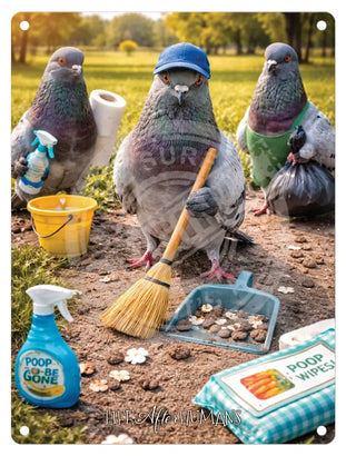 LIFE AFTER HUMANS - Pigeons Mini Metal Sign 15cm x 20cm Metal Signs