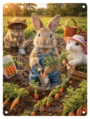 LIFE AFTER HUMANS - Rabbits Carrots Mini Metal Sign 15cm x 20cm Metal Signs
