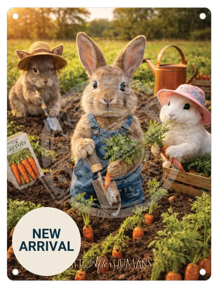 LIFE AFTER HUMANS - Rabbits Carrots Mini Metal Sign 15cm x 20cm Metal Signs