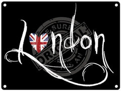 London & Union Jack Heart Metal Signs