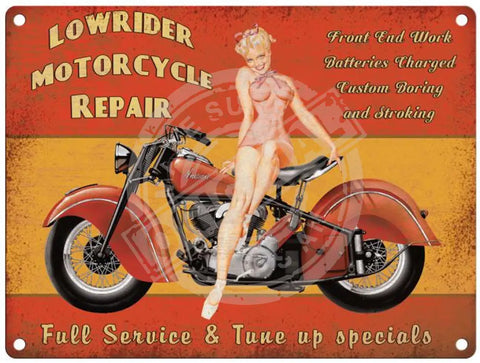 Lowrider Motorcycle Repair Metal Signs