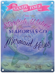 Starfish Wishes Mermaid Kisses metal sign