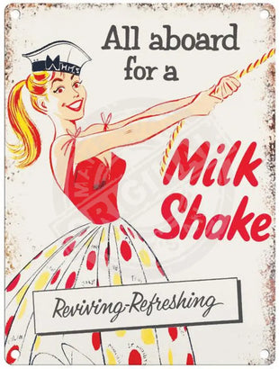 All aboard for Milkshake metal sign