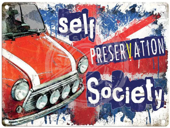 Mini Car Self Preservation Society metal sign