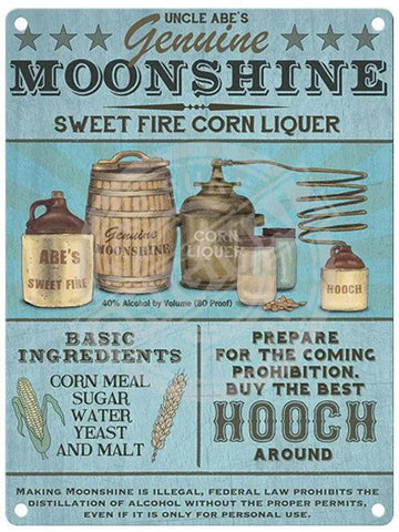 Uncle Abe's Genuine Moonshine metal sign