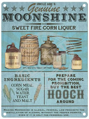 Uncle Abe's Genuine Moonshine metal sign