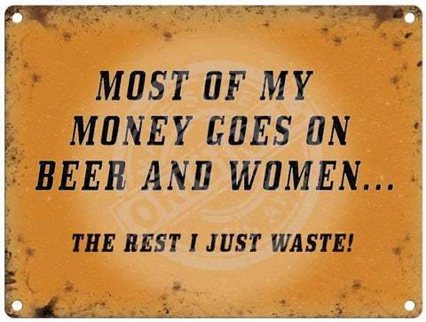 Most of my Money goes on Beer & Women metal sign