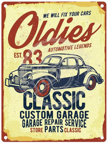 Oldies Classic Custom Garage metal sign